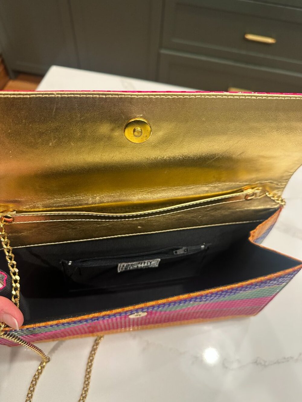Vintage Timothy Hitsman Colorful Striped Structured Purse with Acrylic Handle - Picture 7 of 11